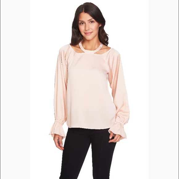 1. State Tops - NWT 1. State Blush Bell Sleeve Blouse w/ Neckline